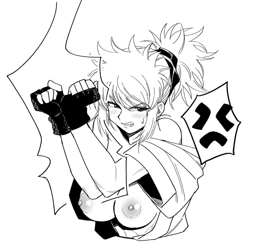 1girls angry big_breasts blush breasts busty clenched_teeth female female_only human hunter_x_hunter large_breasts long_hair machi_komacine monochrome phantom_troupe shounen_jump solo solo_female tagme tesu tied_arms upper_body villainess