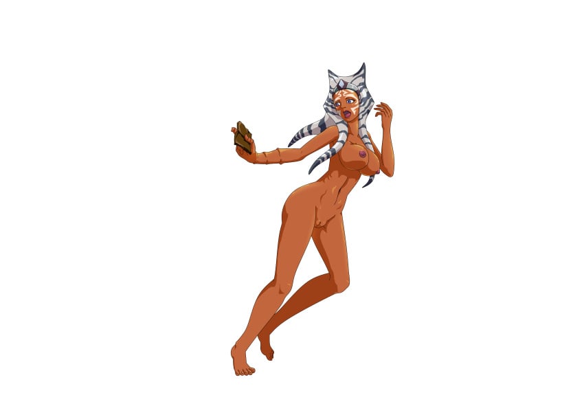 1girls ahsoka_tano ass big_ass big_breasts blue_eyes breast_expansion breasts curvy female female_focus female_only hi_res looking_at_viewer mankor mutation nipples open_mouth simple_background solo star_wars star_wars_rebels transformation wide_hips zillo_beast