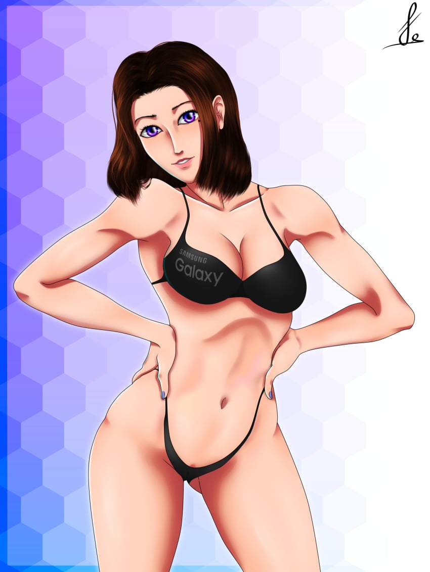 anana_art ass bikini blue_eyes breasts brown_hair original samsung samsung_sam short_hair violet_eyes white_skin