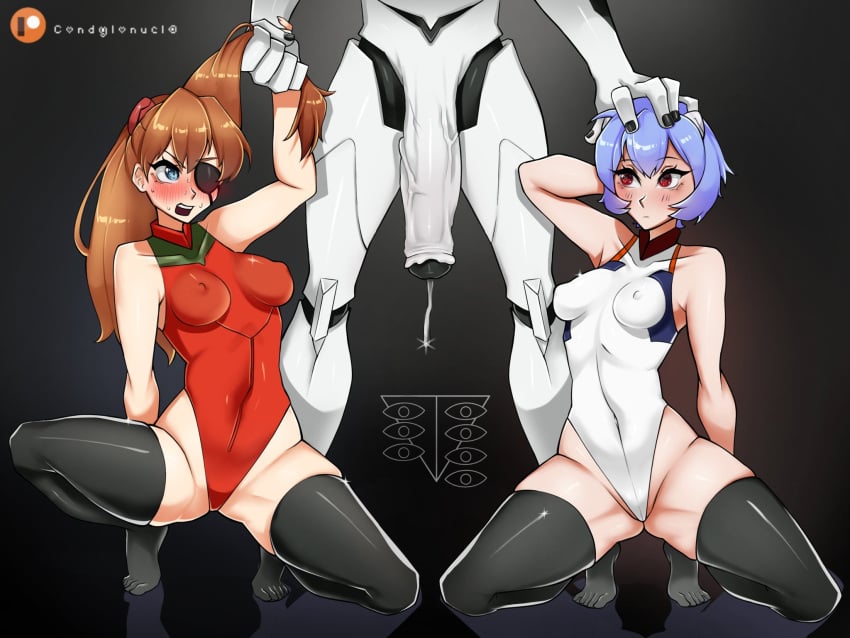 1boy 2girls adapted_costume angry asuka_langley_sohryu black_eyepatch black_glans black_nails black_thighhighs blush breasts brown_hair cheating clothing condylonucla duo_focus erect_nipples erect_nipples_under_clothes eyepatch faceless_male female female_human fingernails hair_grab hanging_penis head_grab head_out_of_frame huge_cock human imminent_sex interface_headset leotard light-skinned_female light_skin long_brown_hair long_hair maledom mass_production_eva nail_polish neon_genesis_evangelion nervous netorare penis_awe penis_to_the_knees penis_vein perky_breasts plugsuit precum_drip purple_hair rebuild_of_evangelion red_leotard rei_ayanami seele short_purple_hair sleeveless sleeveless_leotard small_breasts spread_legs squatting stockings tagme the_end_of_evangelion thighhighs thong_leotard white_leotard white_penis wide_hips