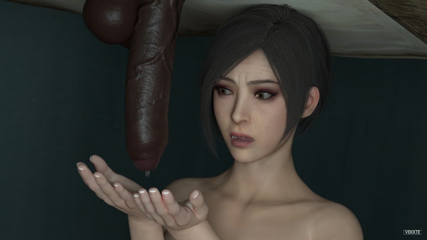 1boy 1girls 3d ada_wong alternate_version_available balls blender capcom cum cum_drip dark-skinned_male dark_skin female foreskin huge_cock interracial male partially_retracted_foreskin penis resident_evil resident_evil_2 resident_evil_2_remake testicles uncut vekkte