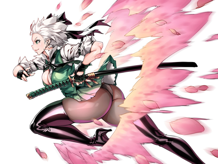 big_ass bubble_butt female gray_hair huge_ass katana naidong tagme thick_thighs thighhighs touhou youmu_konpaku