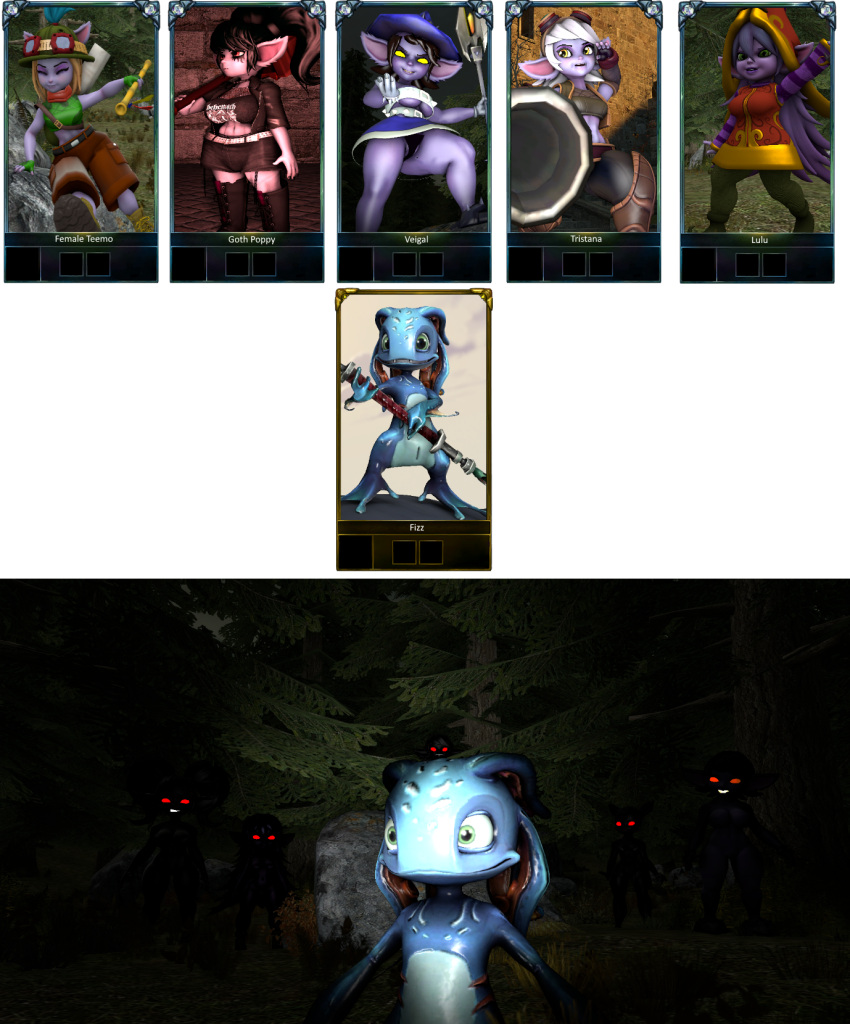 creepy fizz_(lol) jayhog1992 league_of_legends loading_screen lulu_the_fae_sorceress poppy rule_63 rule_63 teemo tristana veigal veigar yordle