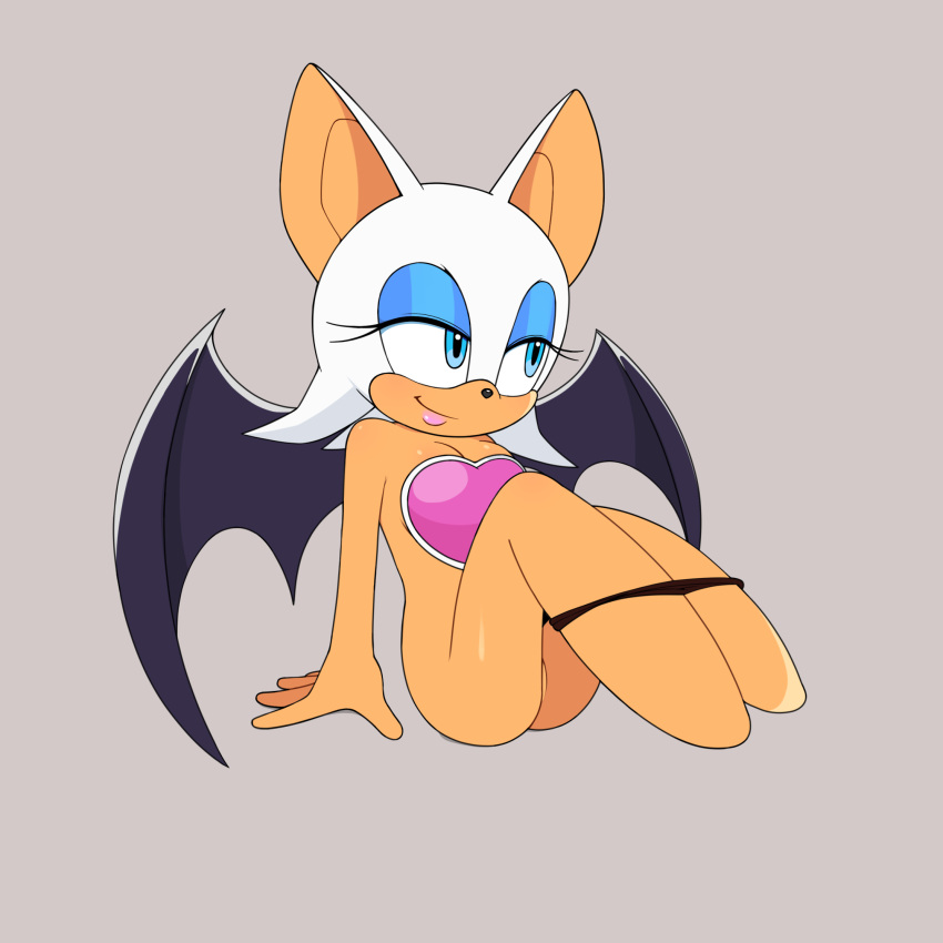 armor blue_eyes bottomless boxf breastplate breasts chiropteran cleavage clothed clothing female fur heart_bra_only hi_res lips mammal panties panties_around_legs pink_lips rouge_bra_only rouge_the_bat simple_background smile sonic_(series) unconvincing_armor underwear white_body white_fur wings