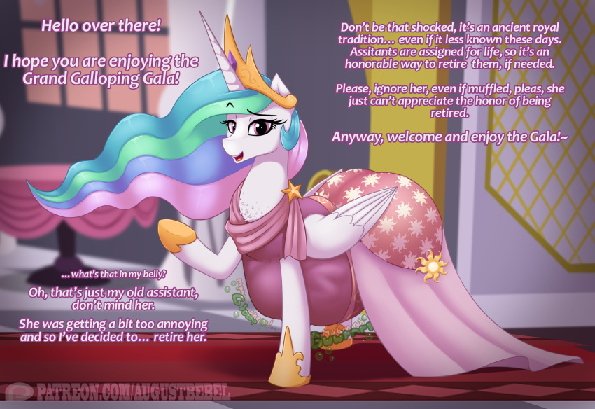 alicorn anthro augustbebel dress female friendship_is_magic hasbro my_little_pony princess_celestia_(mlp) text vore wings