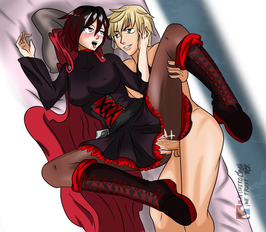 1boy ahe_gao crshrck cum_inside goth ruby_rose rwby sex_in_dress