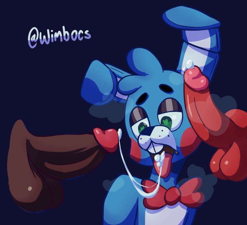 animatronic blowjob bunny cum_in_mouth five_nights_at_freddy's five_nights_at_freddy's_2 fnaf foxy_(fnaf) freddy_(fnaf) gay male rabbit rabbit_humanoid toy_bonnie_(fnaf) wimbocs