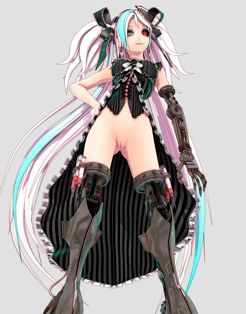 blue_streak bottomless calne_ca cyborg deino_(artist) going_commando gothic_lolita maeda_koutarou mostly_clothed pussy white_hair