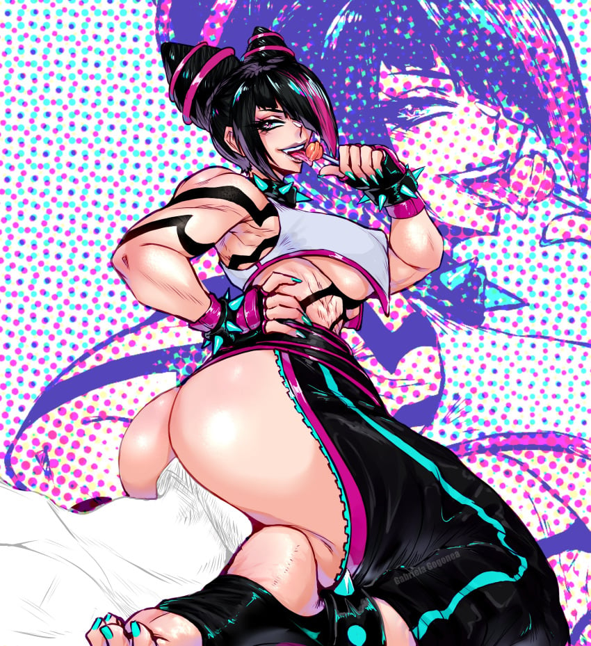 1boy 1boy1girl 1girls ass ass_on_face big_ass big_breasts big_butt bodypaint bracelet bracelets breasts bubble_butt butt_on_face capcom choker collar crazy facesitting feet female female_focus fit fit_female gabriela_gogonea goth goth_girl insane juri_han large_ass large_breasts leg_bracelet lipstick lollipop male martial_artist nails nipple_bulge painted_nails punk sideboob sitting_on_face sitting_on_person spiked_bracelet spiked_collar spiked_leg_bracelet street_fighter street_fighter_6 sucking_on_popsicle tagme thick_ass toned toned_female zy-sama