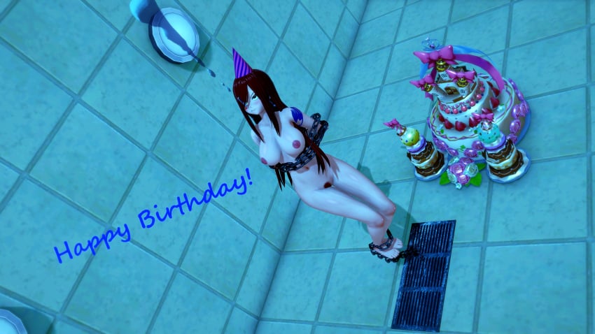 1girls 2020 3d asphyxiation birthday birthday_cake birthday_hat bondage bowtie chains drowning erza_scarlet fairy_tail flowers gift grate kari_uw_(artist) koikatsu naked nipples nude pool red_hair tattoo text underwater water