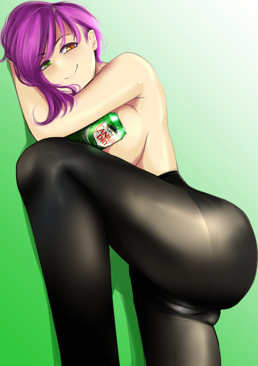 ass big_ass can large_ass large_breasts laying_down on_side pantyhose purple_hair rain_prophet short_hair thick_thighs thighs