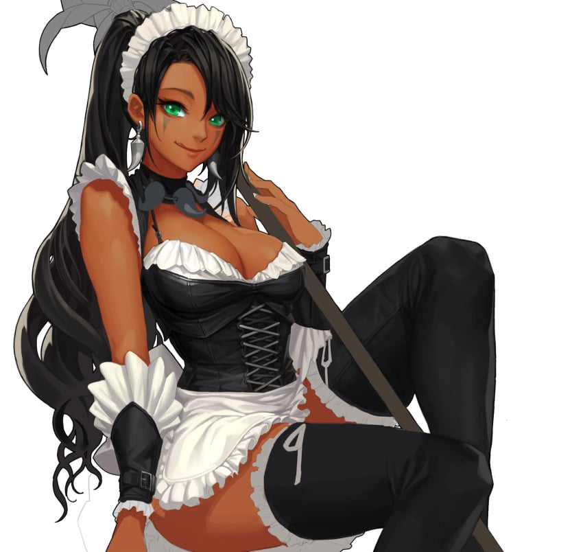 1girls big_breasts cherrylich french_maid_nidalee league_of_legends licking_lips maid maid_headdress maid_uniform nidalee ponytail riot_games tagme the_grind_series