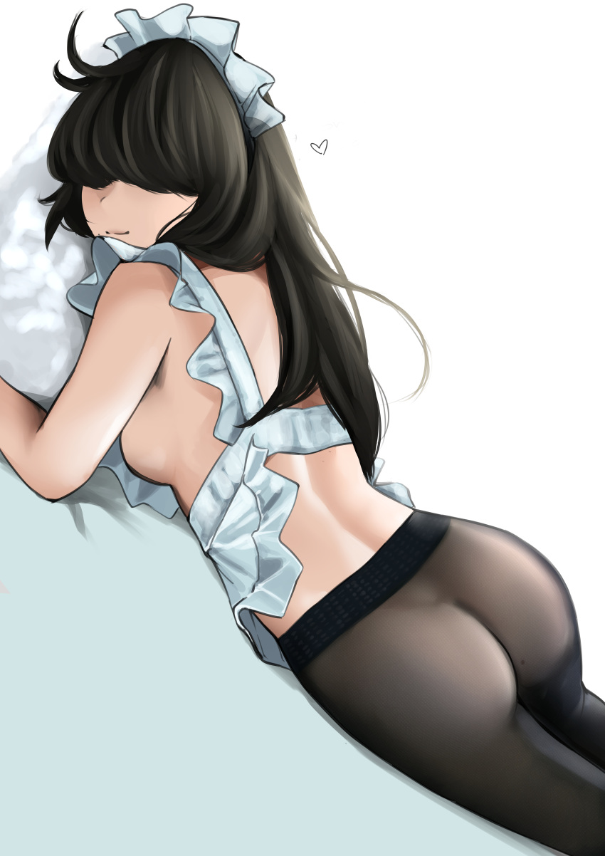 ass big_ass black_hair breasts female hair_over_eyes long_hair maid maid_headdress maid_uniform medium_breasts mole mole_on_ass pantyhose rain_prophet sideboob thighs