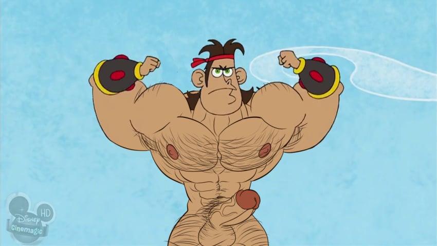 balls brown_hair dave_(dave_the_barbarian) dave_the_barbarian disney drawfag drawthread_request edit edited erection gay genitals hairy male male_only muscular muscular_male nipples penis retracted_foreskin screencap screenshot screenshot_edit uncut unknown_artist yaoi