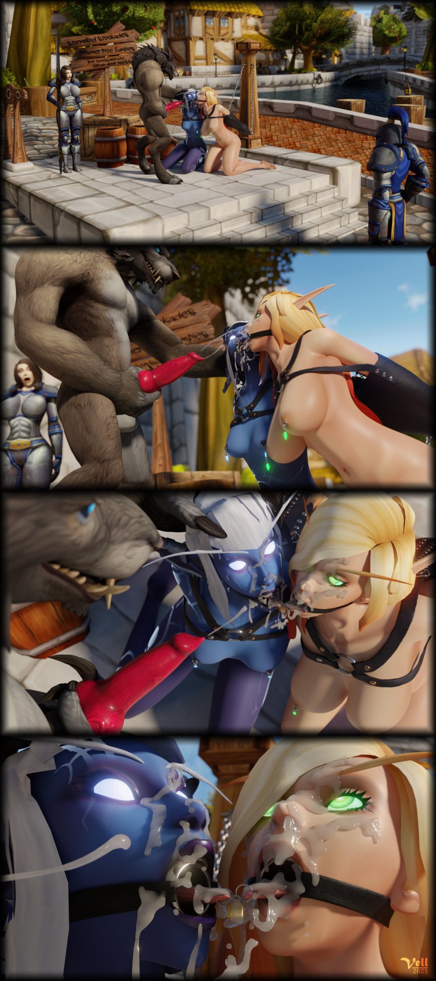 3d armbinder blender blonde_hair blood_elf bondage cum cum_in_mouth cum_shot facial gag knotted_penis linked_piercings male multiple_girls multiple_images nightborne onlookers orgess penis pierced_nipples prisoner public public_use ring_gag stormwind tongue tongue_bondage tongue_piercing vell(vellektra) vellektra worgen world_of_warcraft