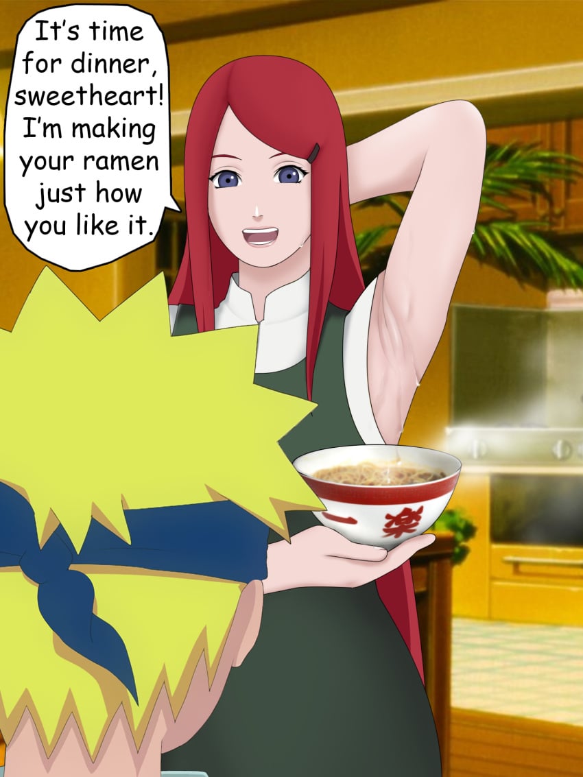 1girls armpit armpit_crease armpit_fetish armpit_peek armpit_sweat armpits body_odor dialogue dialogue_box dripping edited eyes female fully_clothed herianforce holding holding_object kitchen kitchen_table mother naruto naruto_(series) naruto_shippuden noodles presenting_armpit ramen red_hair showing_armpits smile smiling smiling_at_viewer sweat sweat_drop sweat_drops sweatdrop unseen_male_face uzumaki_kushina uzumaki_naruto white_skin xps-fanatic