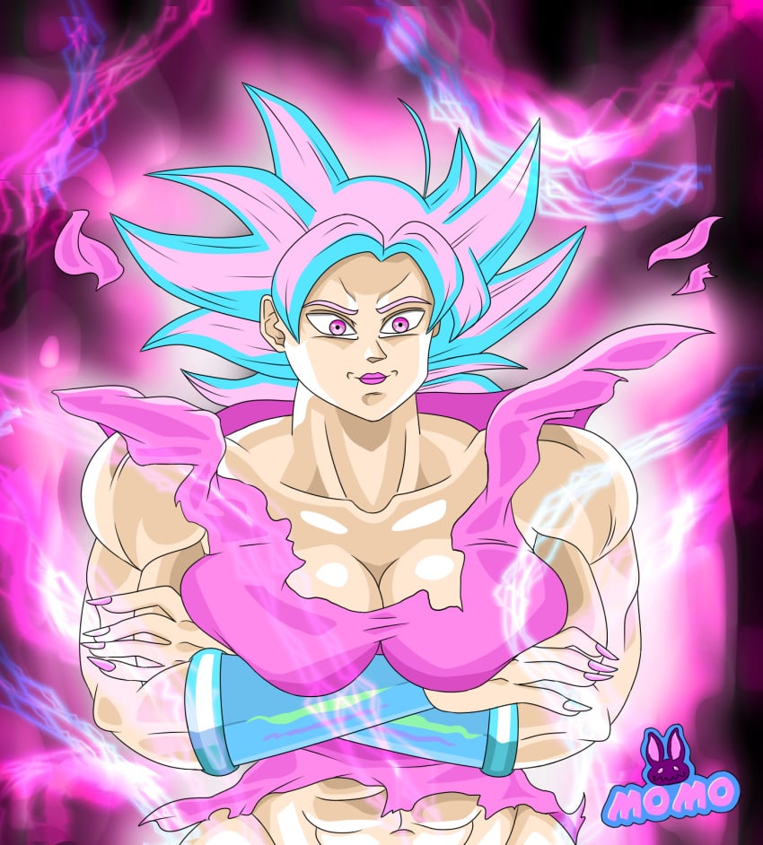 abs big_breasts breasts dragon_ball dragon_ball_super dragon_ball_z female_goku goku goku_pink mastered_ultra_instinct moku momokarin01 muscle muscular muscular_female pink pink_eyes pink_hair son_goku ultra_instinct