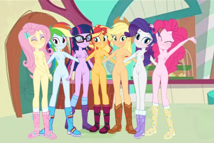 6+girls 7girls accurate_art_style applejack_(eg) applejack_(mlp) boots butterfly_hair_ornament casual clothing equestria_girls eyewear female female_only fluttershy_(eg) fluttershy_(mlp) footwear friendship_is_magic glasses human invisibleink mane_six_(mlp) mostly_nude my_little_pony nude nude_edit nude_female nudist pale_skin pink_hair pinkie_pie_(eg) pinkie_pie_(mlp) public rainbow_dash_(eg) rainbow_dash_(mlp) rarity_(eg) rarity_(mlp) sci-twi smooth_skin sunset_shimmer take_your_pick twilight_sparkle_(mlp)