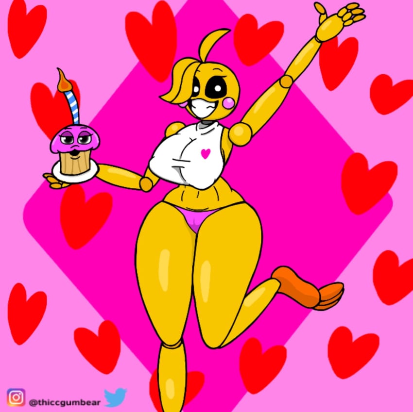 1girls animatronic ass belly bib big_ass big_breasts big_butt big_nipples big_thighs black_eyes breasts candle cheek_blush chicken cupcake cupcake_(fnaf) eyebrows eyelashes feathers female five_nights_at_freddy's five_nights_at_freddy's_2 fnaf happy heart hips huge_ass huge_breasts huge_butt large_ass large_breasts large_butt orange_feet panties pink_heart pink_panties plate raised_leg robot robot_girl thiccgumbear thick thick_ass thick_thighs thighs toy_chica_(fnaf) wide_hips wide_thighs yellow_body