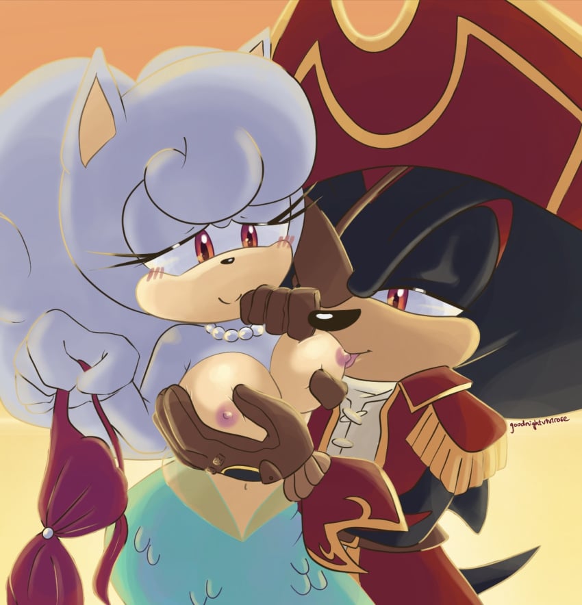 anthro breast_grab breast_squish breasts duo eulipotyphlan exposed_breasts fan_character female goodnightvivirose hand_on_breast hedgehog hellovivirose hi_res luna_ecybrid999 male male/female mammal marine merfolk pirate shadow_the_hedgehog sonic_(series) sonic_the_hedgehog_(series) squish