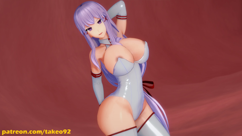 1girls 3d 3d_(artwork) big_ass big_breasts bursting_breasts cleavage curvaceous curvy elbow_gloves enjou_sakuya erect_nipples erect_nipples_under_clothes female_focus female_only gloves half-closed_eyes hands_behind_head highleg huge_ass huge_breasts koikatsu large_ass large_breasts leotard long_hair looking_at_viewer meat_wall nipples_visible_through_clothing open_mouth patreon pinup purple_eyes purple_hair revealing_clothes shiny shiny_clothes smile solo standing takeo92 text thick_thighs thighhighs thong_leotard tight_clothing twintails white_legwear wide_hips