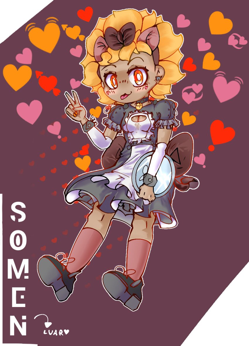 1girls breasts female female_only furry_ears heart humanized maid maid_headdress maid_outfit maid_uniform plants_vs_zombies plants_vs_zombies:_heroes solar_flare_(pvz) solo solo_female somen sunflower tagme