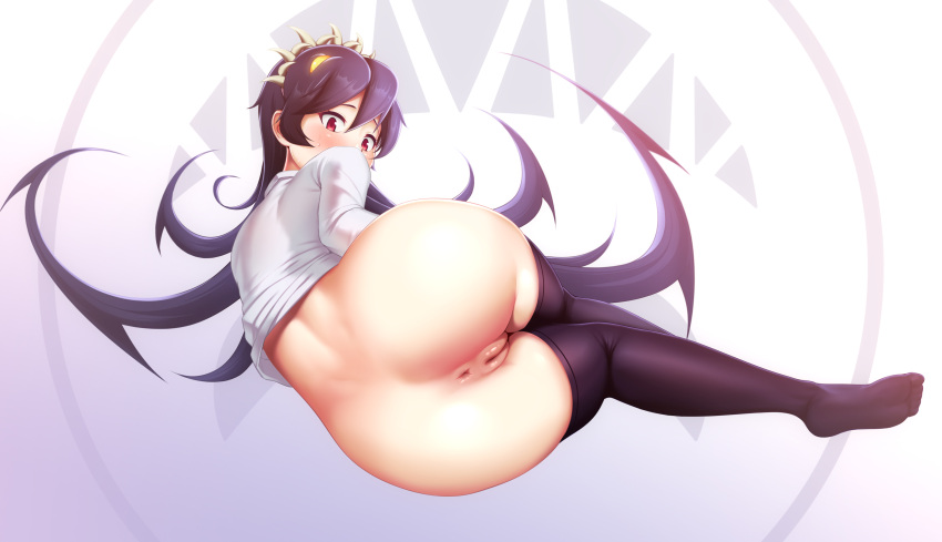 1girls anus ass big_ass big_butt black_hair butt dat_ass fat_ass female female_only filia_(skullgirls) large_ass looking_at_viewer looking_back lying pussy red_eyes renkonv samson_(skullgirls) skullgirls solo solo_female thick thick_ass thighhighs wide_hips