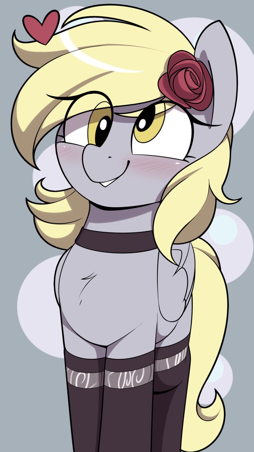 cute_fang derpy_hooves feral friendship_is_magic heart my_little_pony pony rose_(flower) shinodage smile stockings