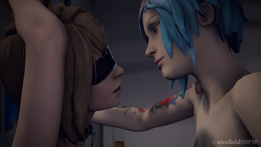 2girls 3d blindfold bondage breasts chloe_price dyed_hair female female_only human life_is_strange max_caulfield naked nicefield nicefieldnsfw nude pricefield sfm source_filmmaker tattoo tattoos watermark yuri