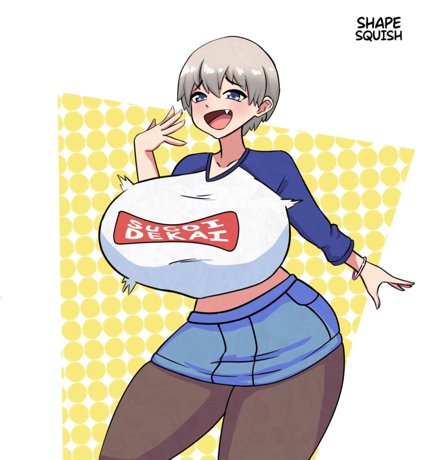 1girls breast_expansion breasts clothed clothing female female_only huge_breasts shapesquish shirt solo solo_female uzaki-chan_wa_asobitai! uzaki_hana