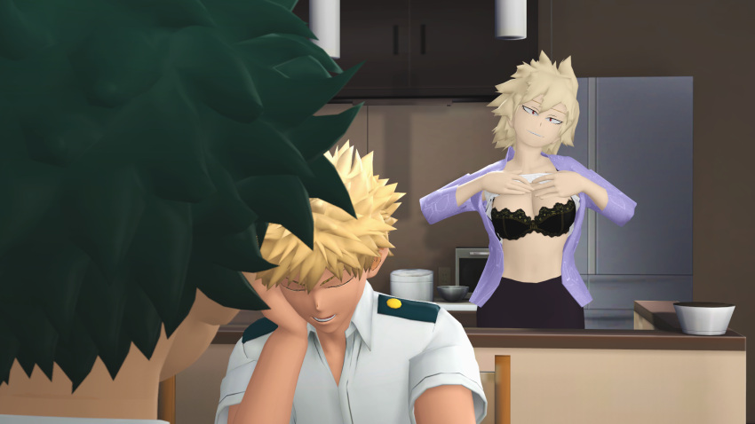 3d big_breasts blonde_hair female izuku_midoriya katsuki_bakugou locomojo milf mitsuki_bakugou my_hero_academia source_filmmaker underwear