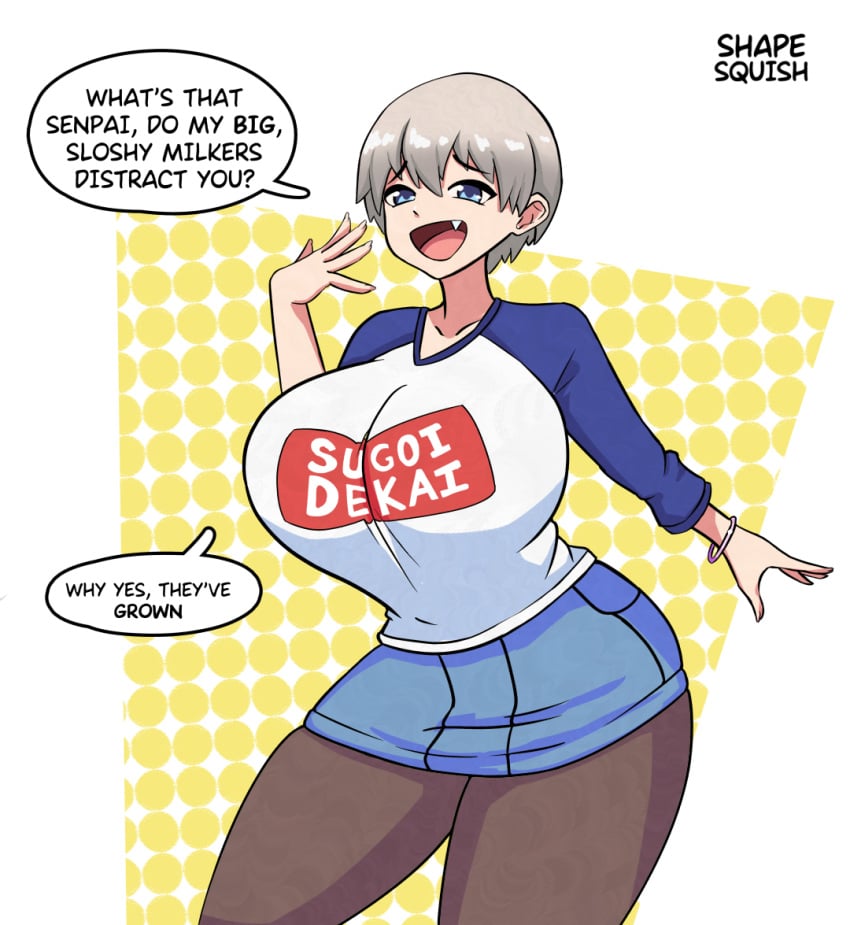 1girls breast_expansion breasts clothed clothing female female_only huge_breasts shapesquish shirt solo solo_female uzaki-chan_wa_asobitai! uzaki_hana