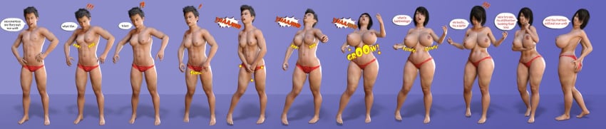 ! !!! !? 11koma 1boy 1girls 3d ass ass_expansion ass_grab black_hair bouncing_breasts breast_expansion breasts bulge_shrinking cadaver86 crossdressing daz_studio gender_transformation hair_growth hourglass_figure huge_breasts nipples panties polka_dot_panties rule_63 simple_background speech_bubble text thick_thighs thigh_expansion thighs transformation transformation_sequence