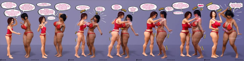 !!! !? 3d 7koma age_progression ass ass_expansion attribute_theft big_breasts black_hair breast_expansion breast_shrinking breasts brown_hair cadaver86 daz_studio height_difference height_growth height_reduction light-skinned_female light_skin onomatopoeia panties polka_dot_bra polka_dot_panties post_transformation small_breasts speech_bubble text thick_thighs thigh_expansion