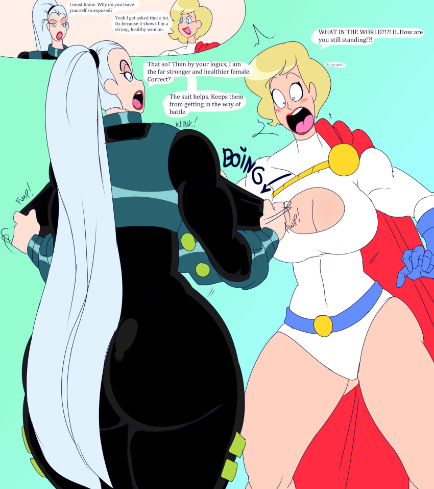 armor ass battle_armor big_ass big_breasts big_butt blonde_hair blue_eyes bottom_heavy bubble_ass bubble_butt costume dc_comics dcau denizen1414 dialogue exposed_breasts exposing_chest fat_ass fat_butt females females_only green_eyes heroine huge_ass huge_butt justice_league kryptonian large_ass large_butt leotard lipstick mala mala_(dcau) mala_(kryptonian) ponytail power_girl speech_bubbles superheroine superman:_the_animated_series superman_(series) surprised thick_ass thick_thighs undressing white_hair wide_hips