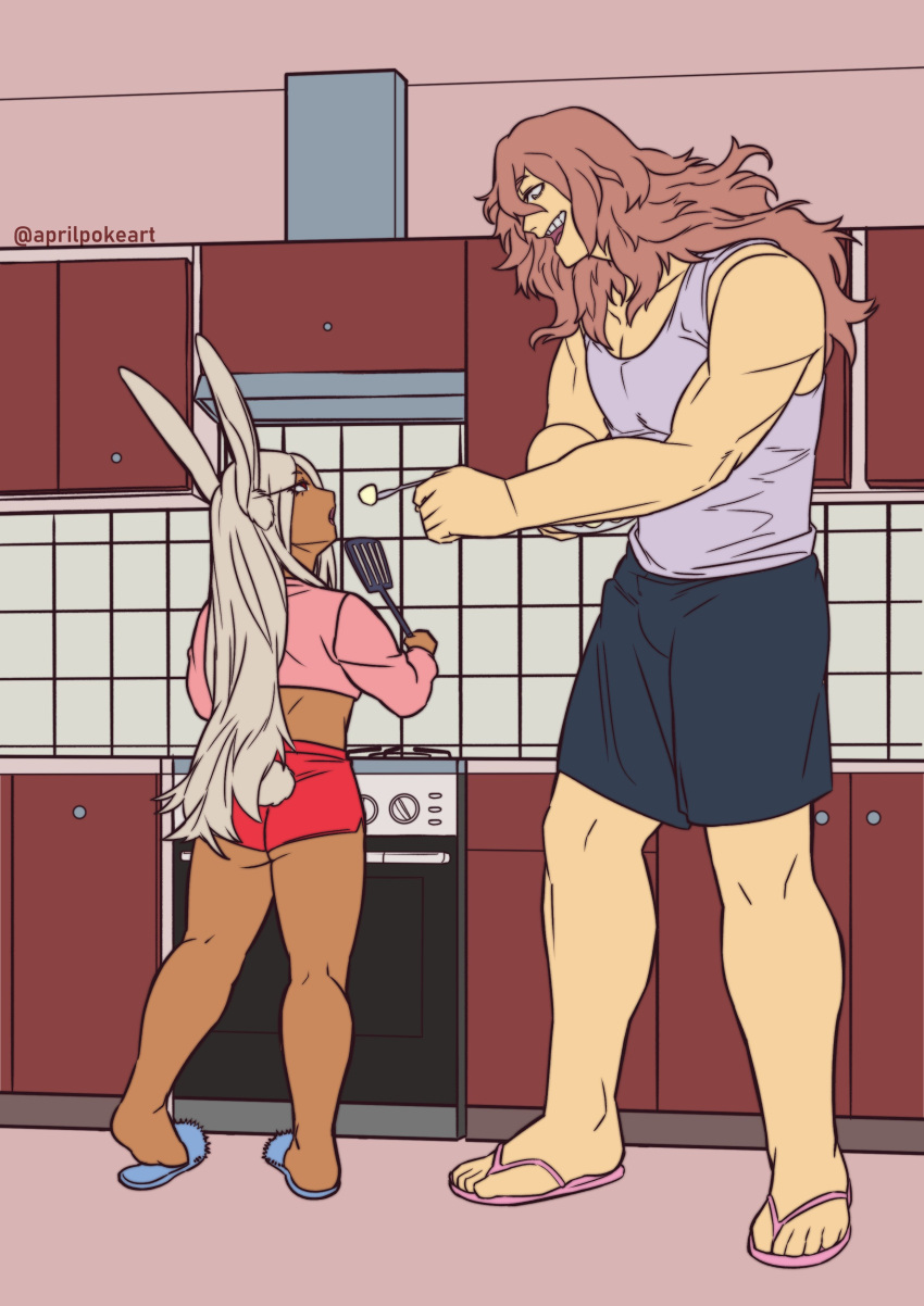 1boy 1boy1girl 1girls aprilpoke bigger_male bunny_ears bunny_girl dark-skinned_female dark_skin female kendo_rappa kitchen miruko my_hero_academia rappa_kendou romantic rumi_usagiyama syzygystagy usagiyama_rumi