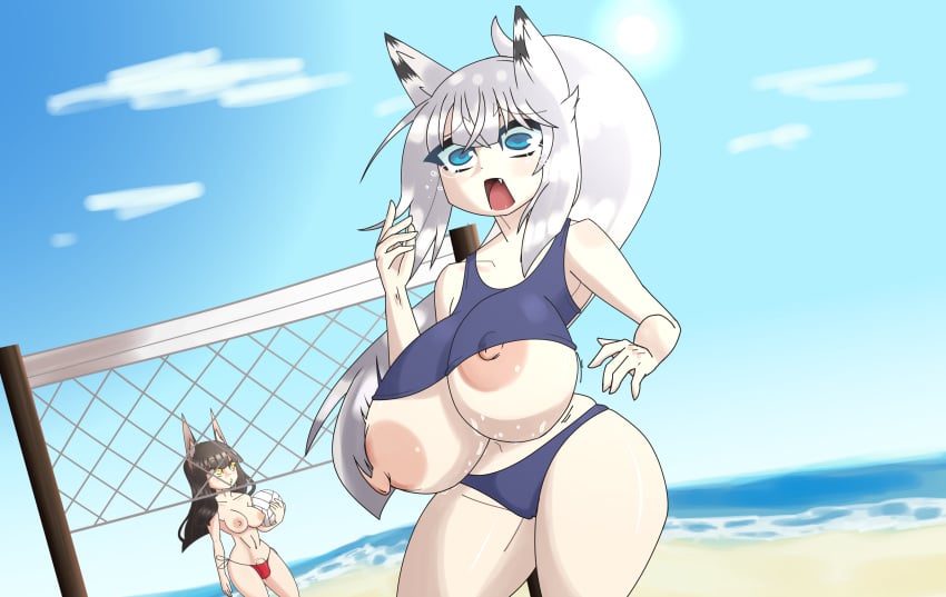 1futa 1girls areolae azur_lane background ball_bulge balls balls_in_panties balls_under_clothes beach blue_eyes breasts breasts_out brown_hair bulge byternomar clothed clothing crying crying_with_eyes_open dickgirl digital_media_(artwork) erect_nipples exposed_breasts exposed_nipples female female_focus flaccid fox_ears futa_with_female futanari gold_eyes huge_breasts human humanoid intersex kawakaze_(azur_lane) kemonomimi large_breasts light_skin mostly_nude motion_blur motion_lines nagato_(azur_lane) nipple_slip nipples nude nudist original pale_skin panic panicked panicking panties panty_bulge penis_bulge penis_in_panties penis_under_clothes silver_hair solo_focus standing thick_thighs topless volleyball wardrobe_malfunction white_hair wide_hips yellow_eyes