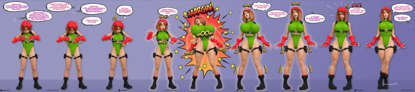 3d 9koma ass ass_expansion ass_shrinking beret big_breasts boots breast_expansion breast_reduction breast_shrinking brown_hair cadaver86 cammy_white_(cosplay) daz_studio fingerless_gloves flat_chest hair_growth height_growth muscle_growth offscreen_character onomatopoeia speech_bubble street_fighter text thick_thighs thigh_expansion thigh_shrinking thighs