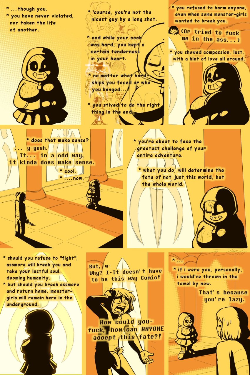 comic comic_(under(her)tail) english_text frisk frisky_(under(her)tail) hoodie page_9 penis rule_63 sans text thewill under(her)tail undertale