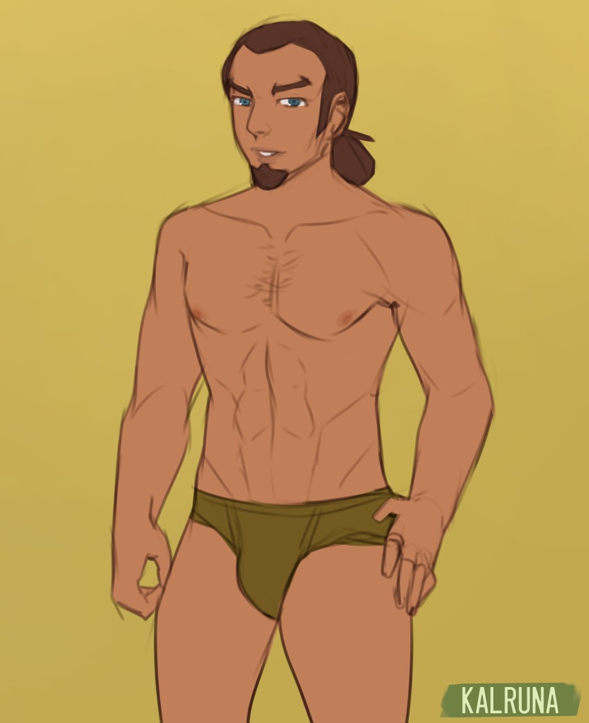 1boy 2020 blue_eyes brown_hair disney green_underwear jedi kalruna kanan_jarrus looking_at_viewer male male_focus male_only muscular muscular_male nipples pose short_hair simple_background smile solo solo_male star_wars star_wars_rebels underwear watermark