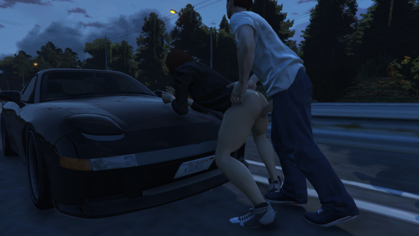 1boy 1girls 3d anal anal_sex ass black_sweater brown_hair butt car dick faceless_male female grand_theft_auto grand_theft_auto_online grand_theft_auto_v initial_d jeans kyoko_iwase mazda penis penis_in_ass sex sex_on_car small_ass sneakers tight_anal vaginal_penetration white_shirt