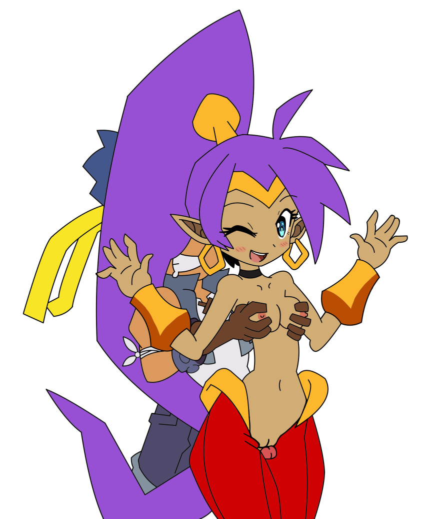 1boy 1boy1girl 1girls bolo breast_grab breast_squeeze clothed_male_nude_female faceless_male grabbing_from_behind grind grinding groping groping_from_behind nude_female penis pussy shantae shantae_(character) smooth_skin thigh_sex