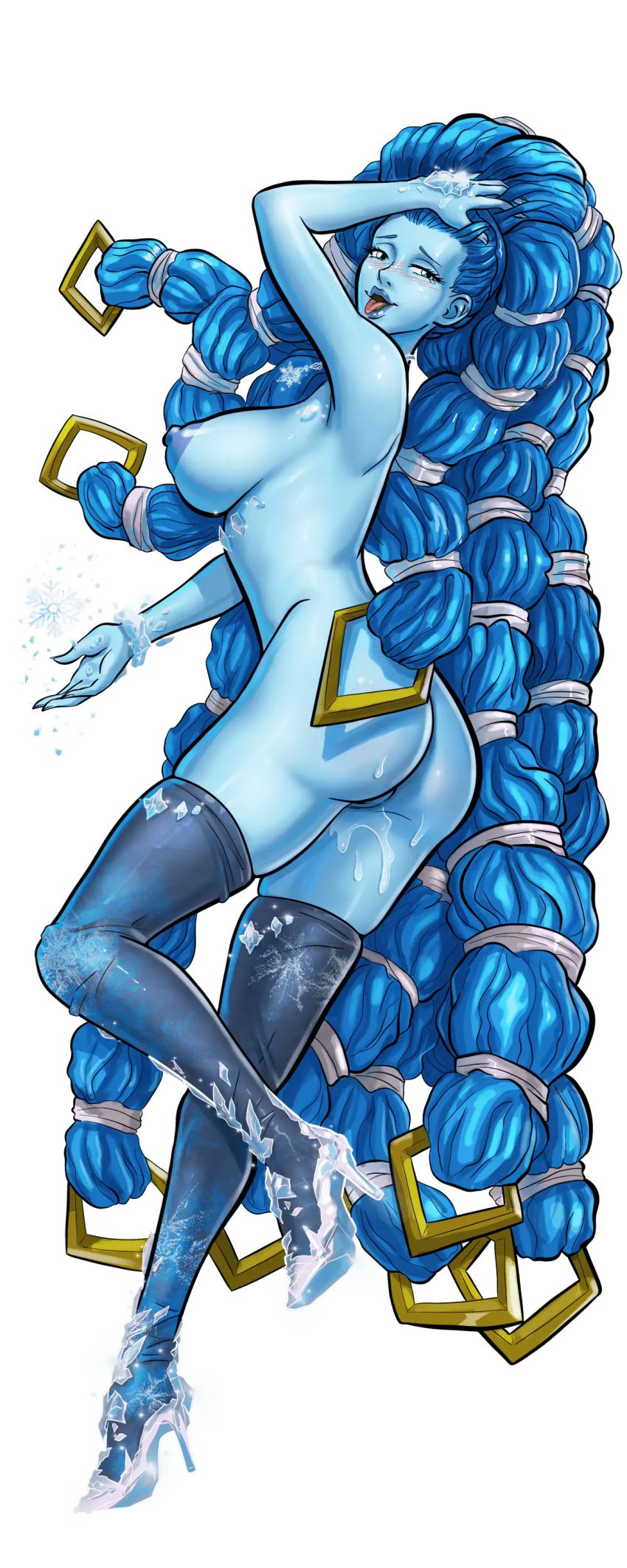 artist_request ass blue_eyes blue_hair blue_skin blue_skinned_female braided_hair breasts crown dat_ass final_fantasy final_fantasy_x hentai_heroes hentai_heroes_character high_heels hymevarta ice ice_queen large_breasts nipples pussy shiva_(final_fantasy) sideboob tagme vagina