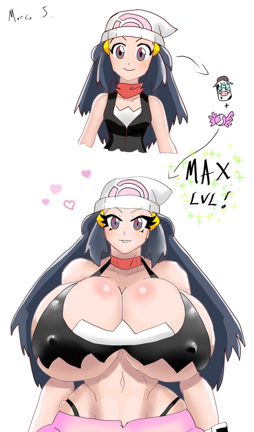 1girls age_progression alternate_breast_size artist_signature bare_shoulders big_breasts bimbo bimbofication black_hair blush bottle breast_expansion breasts cleavage collarbone dawn_(pokemon) female female_only front_view gigantic_breasts hat headwear heart hips huge_breasts huge_hips huge_thighs human human_only humanoid hyper_breasts large_breasts long_hair looking_at_viewer marcormen massive_breasts midriff milk_bottle nintendo nipple_bulge pokemon pokemon_dppt rare_candy scarf seductive seductive_eyes seductive_look seductive_mouth skirt smile solo solo_female standing tagme thick thick_thighs thighs tight_clothing top_heavy underboob voluptuous wide_hips