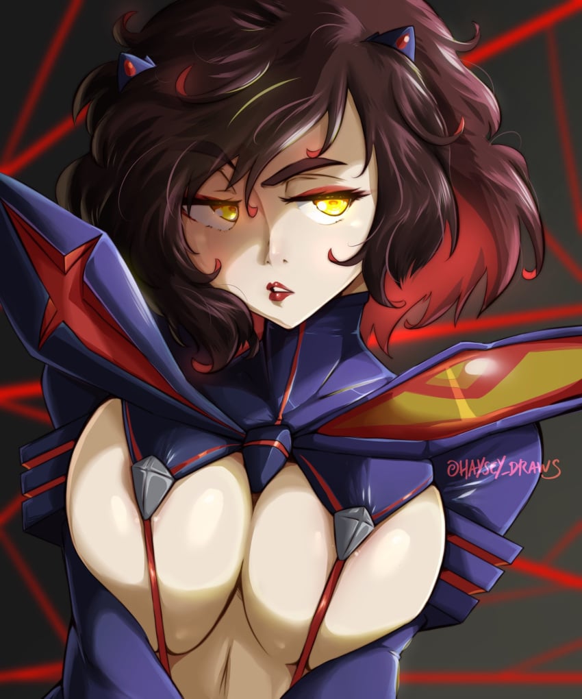 1girls atlus brown_hair haysey_draws kamui_(kill_la_kill) kill_la_kill large_breasts lipstick matoi_ryuuko_(cosplay) persona persona_5 sadayo_kawakami senketsu senketsu_(cosplay) short_hair solo