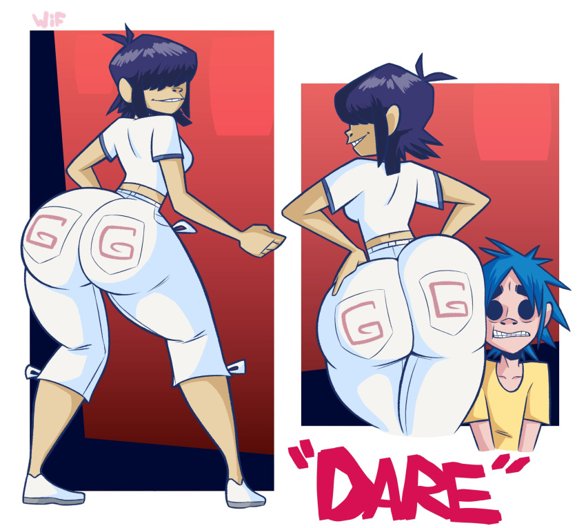 1boy 1girls 2d_(gorillaz) ass ass_focus ass_worship bottom_heavy bubble_butt fat_ass_teen female gorillaz hi_res huge_ass human male narrow_shoulders noodle_(dare) noodle_(gorillaz) pale_skin size_difference teenage_girl teenager thin_arms thin_waist weirdisfun