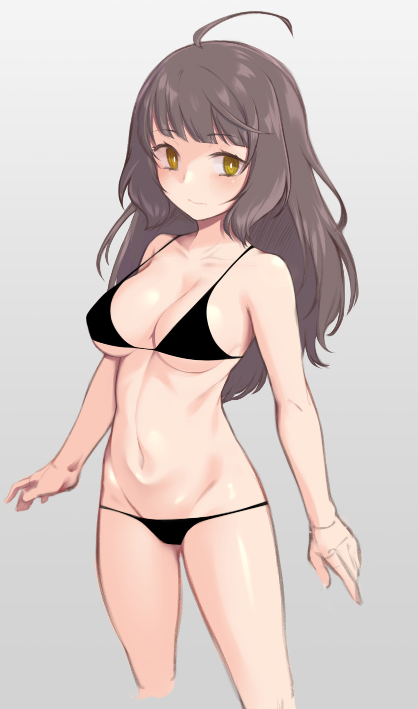 breasts brown_hair cleavage kusosaika swimsuit