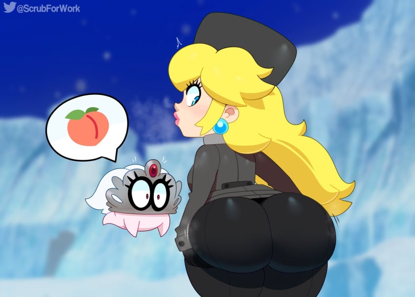 1girls ass ass_focus back back_view backboob big_ass big_butt bubble_butt butt_crack_outline clothed dat_ass female female_only fully_clothed huge_ass mario_(series) nintendo peach_ass princess_peach solo_focus somescrub super_mario_odyssey thick_thighs tiara_(mario) wide_hips