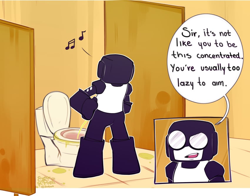 bathroom captain_(tankmen) male_only newgrounds peeing piss pissing steve_(tankmen) tankmen toilet toilet_use watching