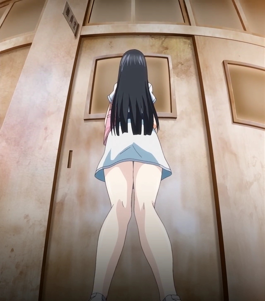 1girls ass black_hair door ebihara_urara edit edited indoors long_hair rin_x_sen_+_ran->sem:_cross_mix rin_x_sen_+_ran_-_sem_cross_mix school solo standing